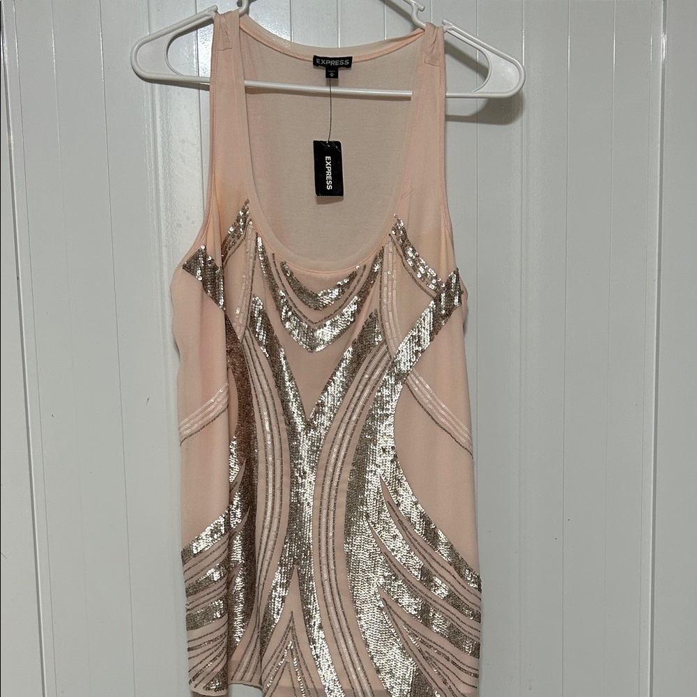 Express Blush and Silver Sequin Tank Top